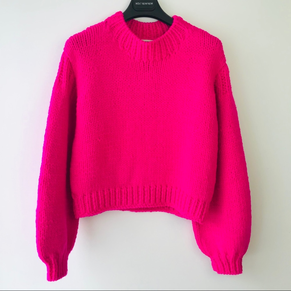 ULLA JOHNSON “Rhea” Cropped Hot Pink Wool Sweater